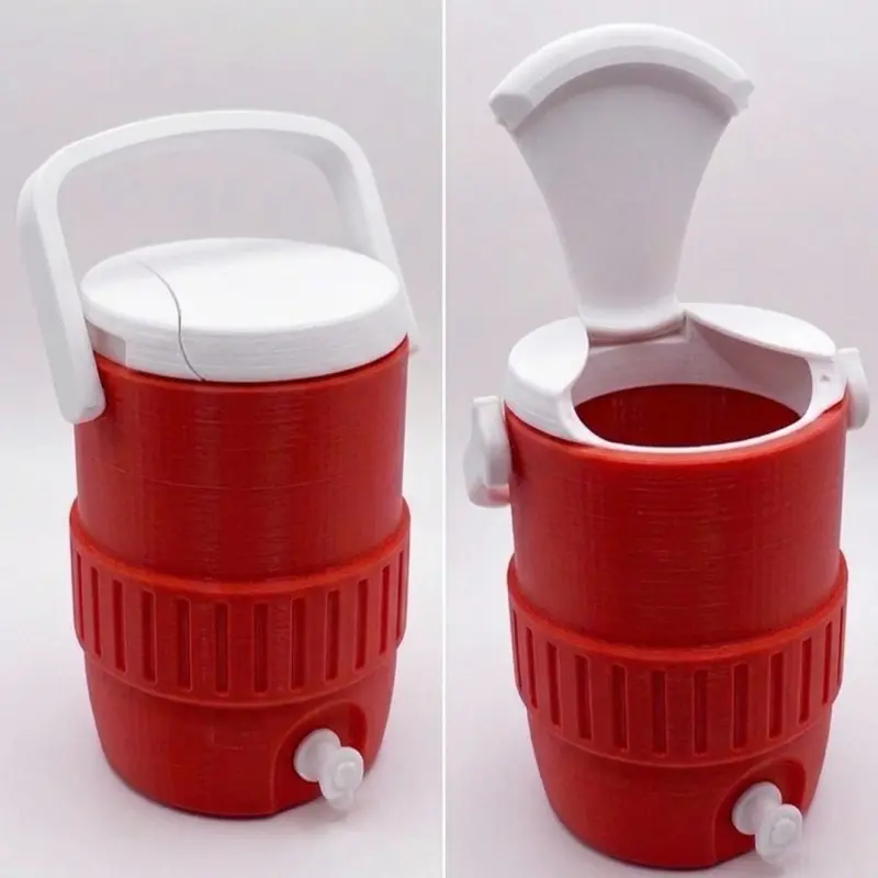 Customizable 3D Printed Classic Mini Water Cooler Dispenser Koozie - Flip Top, Straw-Compatible, Fits 12oz Cans