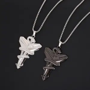 European and American Hip-Hop Black Mamba Viper Cross Necklace for Men and Women Basketball Fan Pendant Trendy Sweater Chain Titanium Steel Jewelry