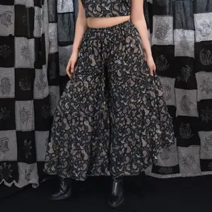 Cottagecore Paisley Peacock Flowy Tiered Pants, Flowy Pants with Pockets, Whimsical Boho Palazzo Pants with Elastic Waist