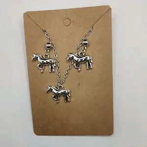 Horse Necklace & Earrings Set - 18 Inch Chain with Matching Post, 2cm Pendant Design, Earrings Included