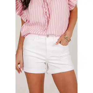 Rebecca High-Rise Double Cuff White Denim Shorts