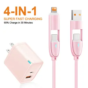 38W USB+Type C Fast Charger Set,With 3.3ft Fast Charging 4-IN-1 Silicone Cable For iPhone 17/16/15 14/13/12/Pro Max/Airpods/iPad/Samsung/Xiaomi Series Phone Accessoroes