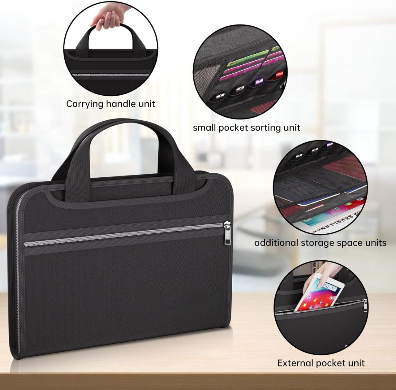 Fireproof Accordion File Organizer with Handle, 13 Pocket Colorful Expanding File Folder with Zipper & Labels, File Folder with Multi-Pockets Paper Organizer Folder for Letter A4 Files (Black) Fireproof Accordion File Organizer with Handle, 13 Pocket Colorful Expanding File Folder with Zipper & Labels, File Folder with Multi-Pockets Paper Organizer Folder for Letter A4 Files (Black)