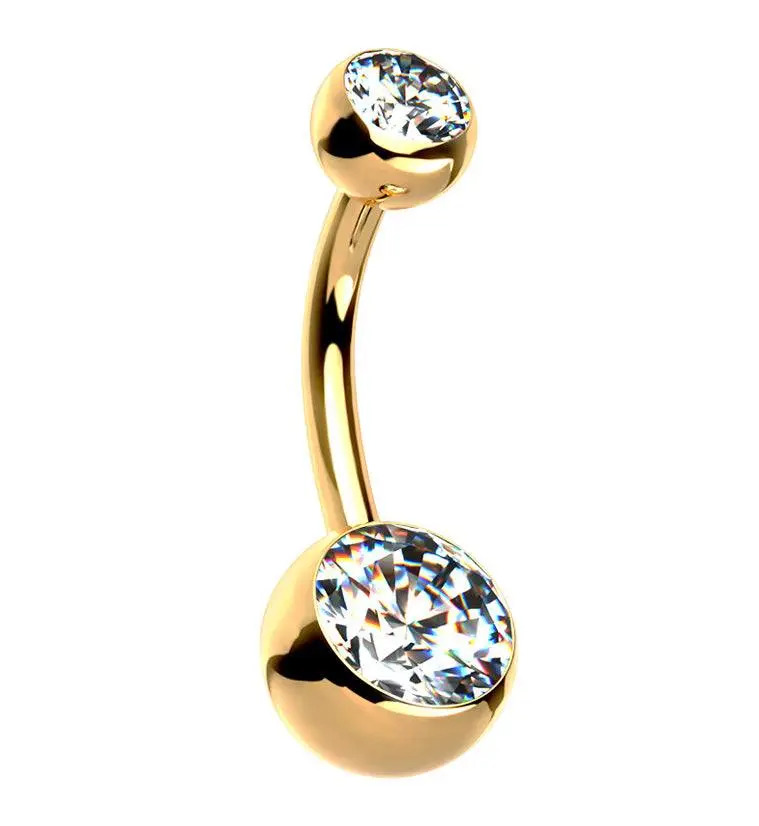 Gold PVD Clear CZ Internally Threaded Titanium Belly Button Ring