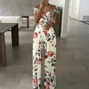 2025 New Women's Fashion Elegant Commuter Printed Wide-Leg Jumpsuit Womenswear Overalls