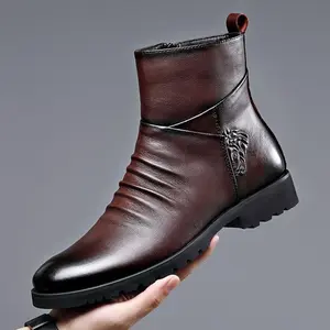 [Casual Ankle Boot] Mid-Top Casual Ankle Boot - Men's Fashion, Solid Color, Round Toe, Zipper & Slip-On Closure, All-Season, Rubber Sole, Microfiber Synthetic Upper, Faux Insole, Fabric Lining for Hiking & Daily Wear