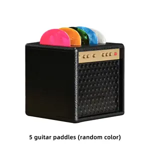 Guitar Pick Holder Box + 5 Picks (random Colors), Speaker Shape Pick Stand, Suitable for Bass, Ukulele, Pick Storage Display