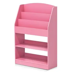 LOVA Bookcase, 5-Tier Magazine Open Shelf Bookcase Storage, 9.4 x 24.6 x 37, for Living Room Bedroom Home Office, Pink