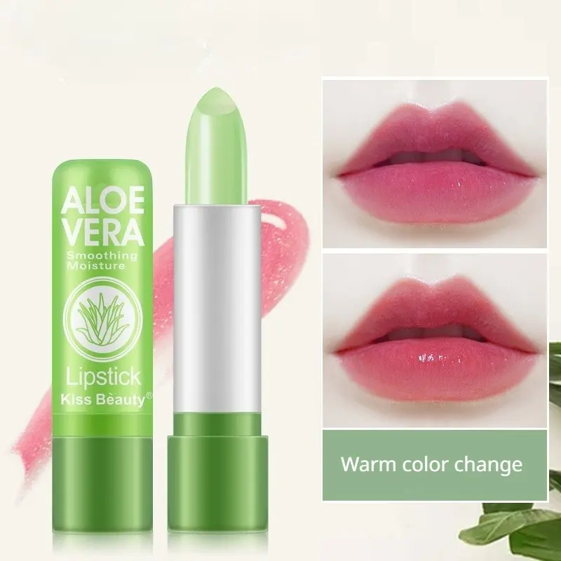 Aloe Vera Color Changing Lipstick, Gentle Magic Temperature Color Changing Lipstick, Suitable for All Occasions Lip Makeup, Girls & Women Makeup for Good Luck, Moisture, Moisturizing, Hydrating, Glossy, Lip Balm
