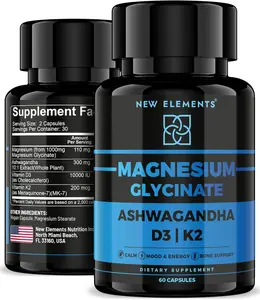 Magnesium Glycinate 1500mg with Ashwagandha 300mg + Vitamin D3 10,000 IU & K2 (MK-7) 200mcg – Stress Relief, Calm Mood & Bone Support – High Absorption Vegan Capsules – Non-GMO