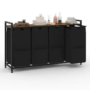 Laundry Basket 2/3/4 Section, Laundry Hamper with Shelf & 2/3/4 Removable Bags, Dirty Clothes Basket Organizer for Bathroom Bedroom Room Organization