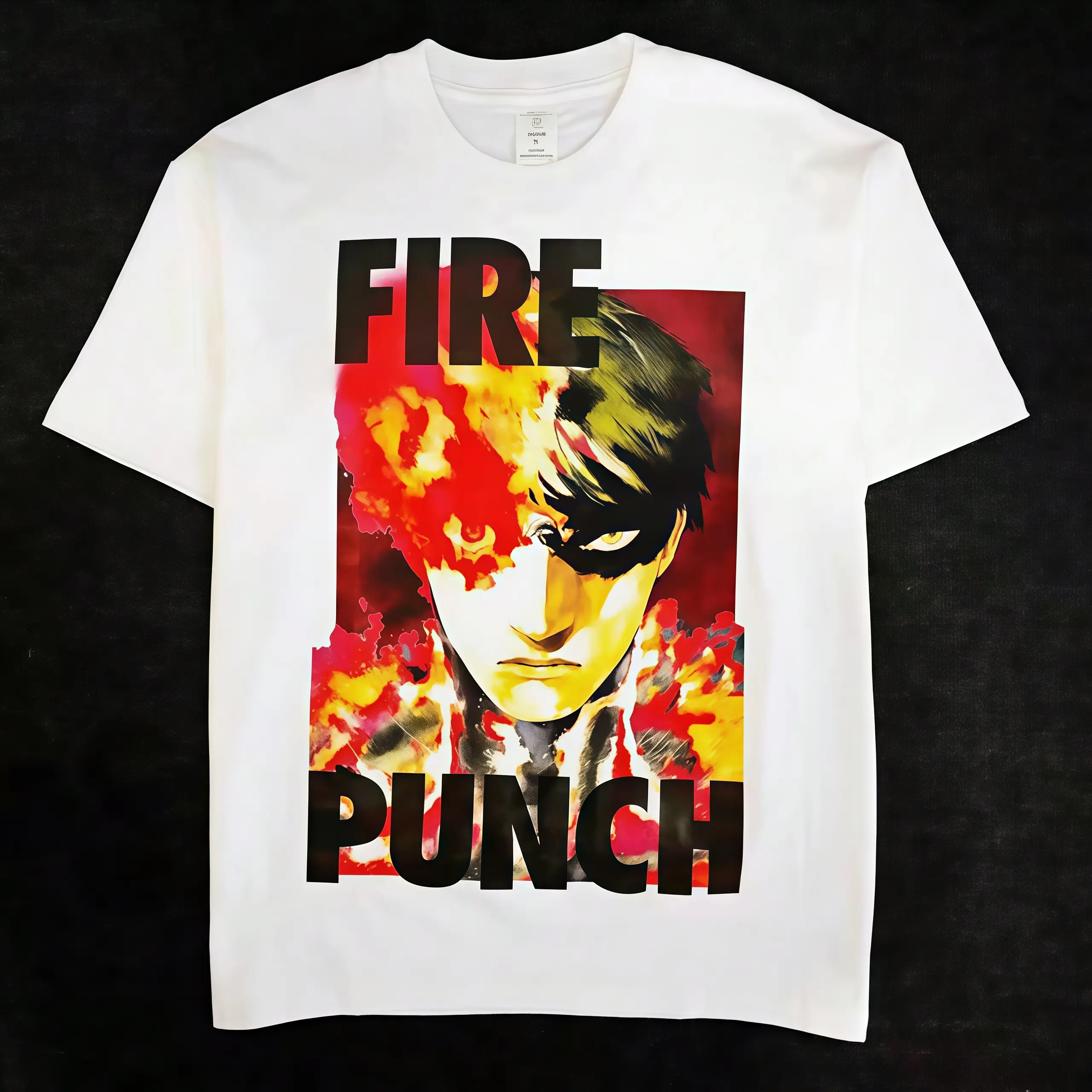 Unisex White Cotton Crewneck T-Shirt, Fire Punch Graphic Print, Regular Hem And Length, Slight Stretch Casual Fashion Short Sleeve Top For Men Women Basic Denim