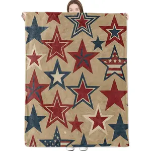 Patriotic Star Blanket Red White Blue Stars Pattern and Vintage Americana Style Throw Blankets Lightweight Flannel Throws for Camping Couch Chair Bed Home Decor Gifts for Adults,60x50inch
