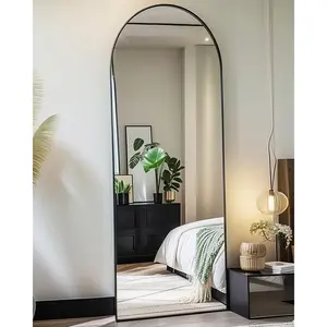 58"x18" Arched Full Length Mirror, Floor Mirror With Stand, Freestanding,Wall Mounted  or Leaning Arched-Top Full  Mirror for Bedroom, Dressing Room -Black