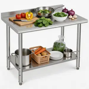 Stainless Steel Prep & Work Table, Adjustable Utility Kitchen Cart with Storage, Heavy Duty Commercial Restaurant & Outdoor Cooking Counter with Backsplash
