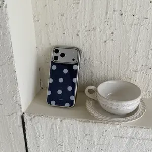 Apple iPhone 17 Series Protective Phone Case Silver Color Dripping Glue Denim Blue Polka Dot Design Compatible with iPhone 17/17pro/17pro Max Accessories