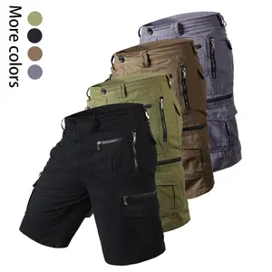 4-Pack Men’s Multi-Pocket Cargo Shorts, Casual Work Shorts with Zipper Pockets, Elastic Waistband, Durable Cotton Twill, Perfect for Outdoor & Everyday Wear