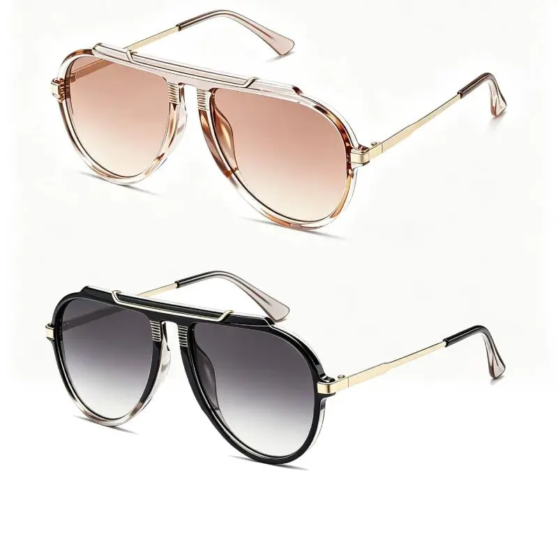 2pcs Black Frame - Gradient Black Mirror Transparent Frame - Champagne Lenses