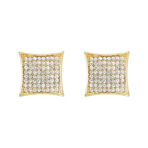 MaxBling81 15x15mm Gold-Plated Block-Shaped Kite Diamond Stud Earrings - Large-Size, Silver-Plated Option, Cubic Zirconia, Unisex Hip Hop Ice Vibe Flawless Brilliance Costume Jewelry Accessory