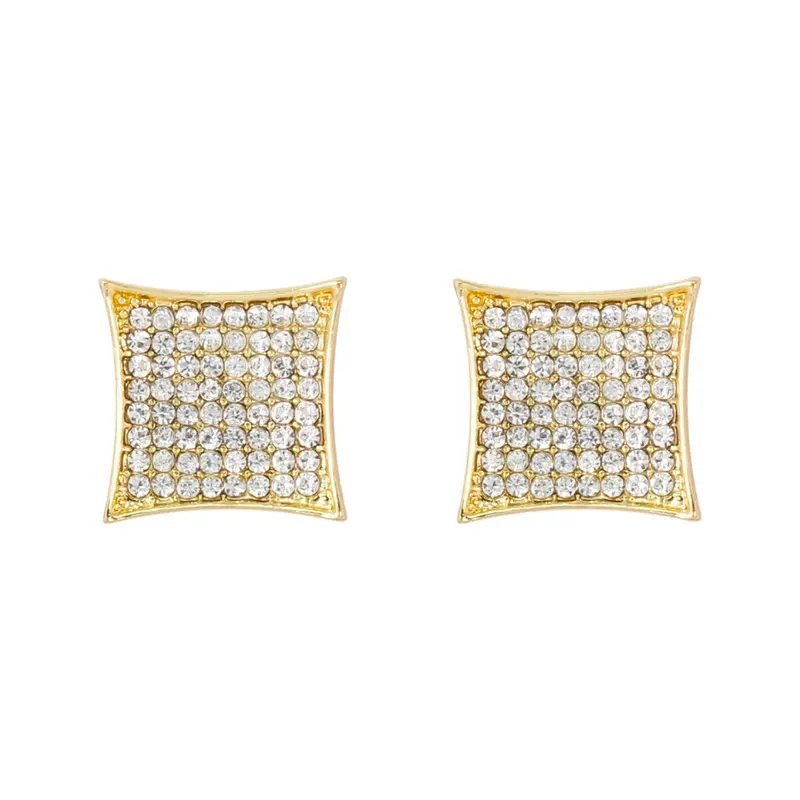 MaxBling81 15x15mm Gold-Plated Block-Shaped Kite Diamond Stud Earrings - Large-Size, Silver-Plated Option, Cubic Zirconia, Unisex Hip Hop Ice Vibe Flawless Brilliance Costume Jewelry Accessory