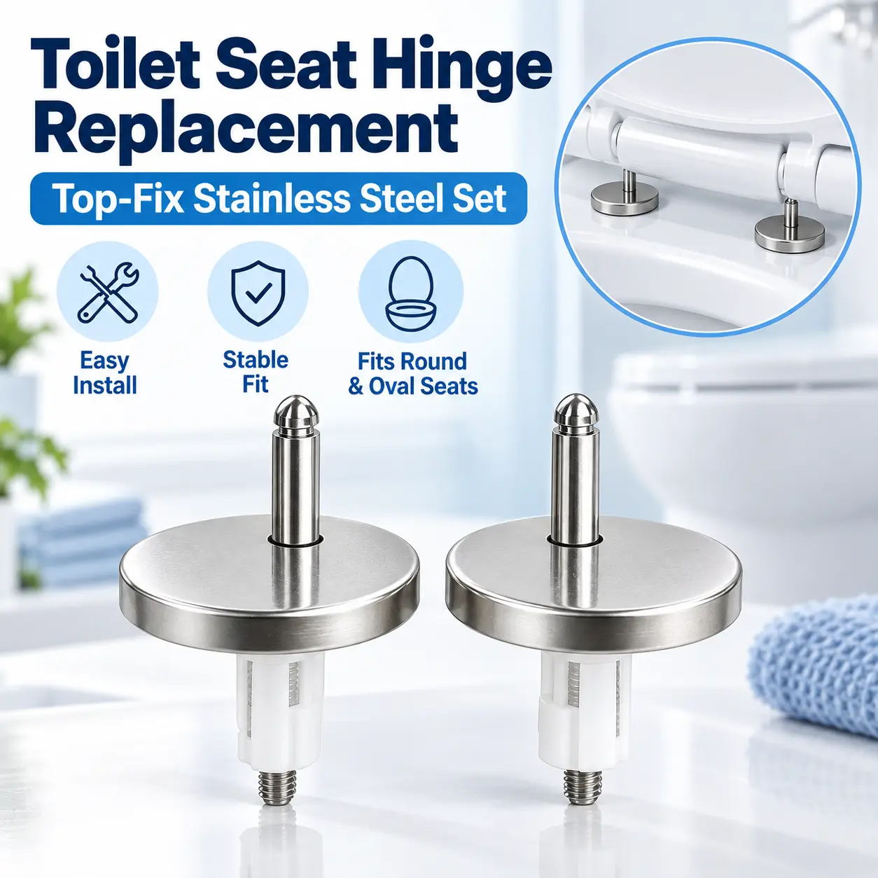 Toilet seat hinge bolt kit, quick release top hinge fastener, expansion screw toilet seat replacement accessory, suitable for home bathrooms, can adapt to 99% of toilet accessories