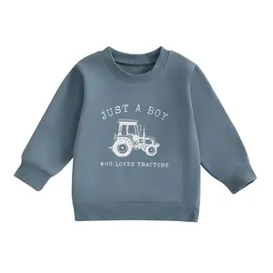 Toddler Boy Crewneck Sweatshirt Tractor Letter Long Sleeve Pullover Sweatshirt Sweater Tops Fall Winter Outfits Casual Clothes 6M-5Y