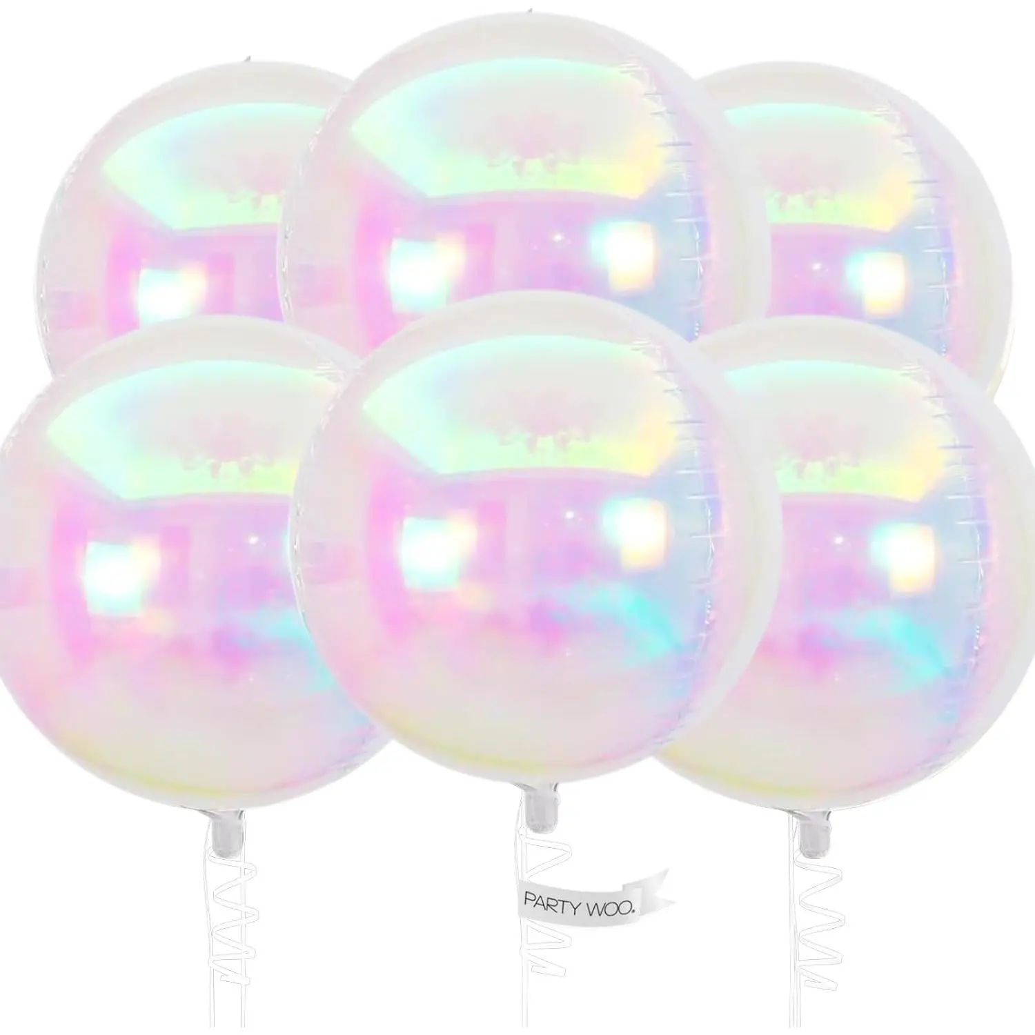 High Quality 6-Piece 22-Inch Reusable Iridescent Foil 4D Mylar Round Balloons Set with Ribbon & Hand Pump, Festive Party Decorations for Wedding, Anniversary