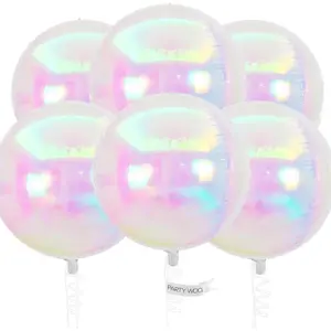 Iridescent Foil Balloons 6 pcs 22 Inch Large Round 4D Mylar Balloons and Ribbon for Graduation Wedding Engagement Shower Gender Reveal Anniversaries Birthday Party Decorations