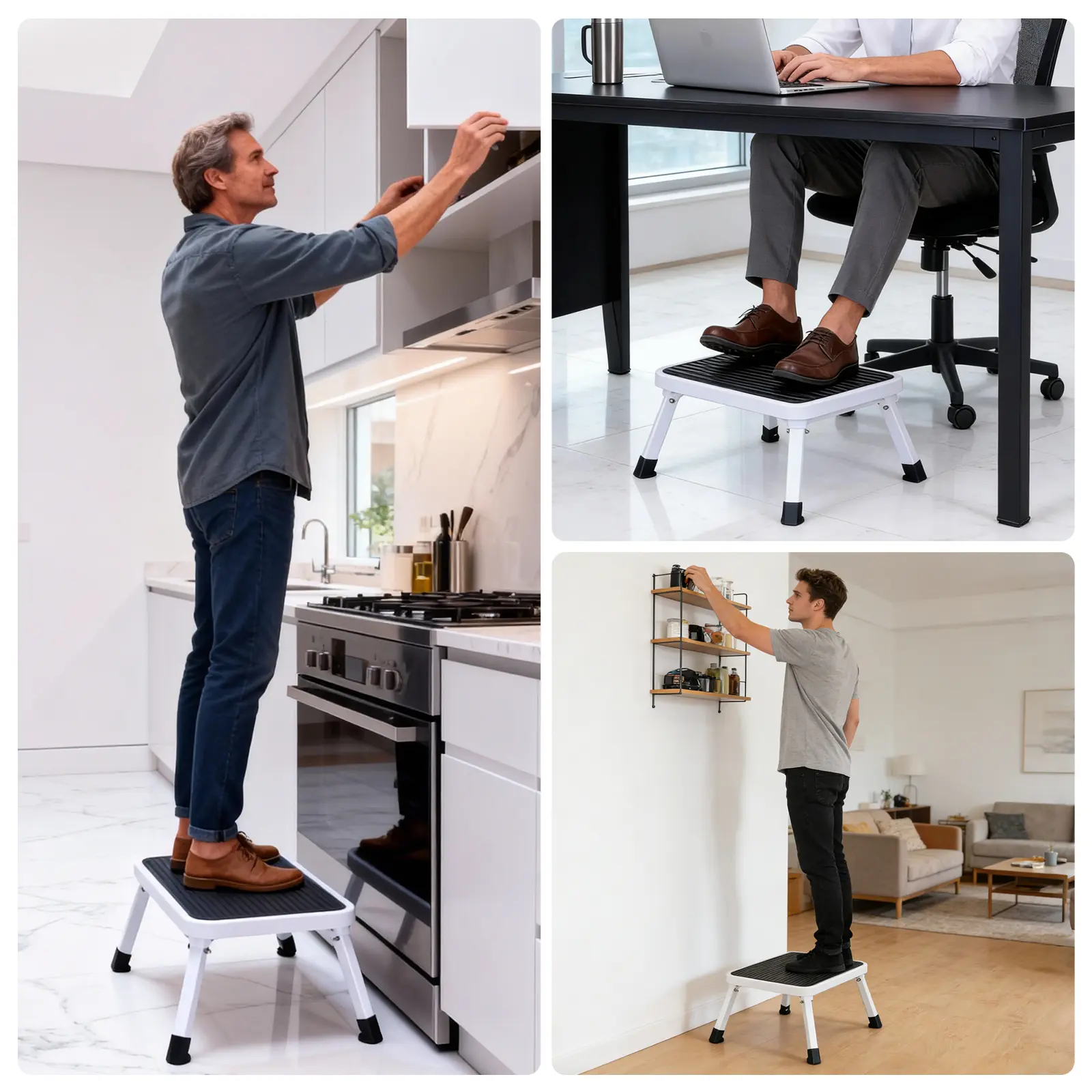 2-in-1 Folding Step Stool with Footstool Function, 330lb Capacity, Portable Anti-Slip Design for Home, RV, Foot Rest Stool