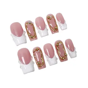 Hailey's mid square Royal french tips Acrylic handmade press on nails