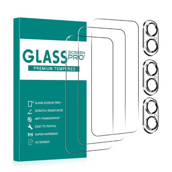 [3+3 Pack] For iPhone 16 Screen Protector with Camera Lens Covers – 6.1" HD Clear Tempered Glass Film, Anti-Scratch, Bubble-Free, Case Friendly, for iPhone 16