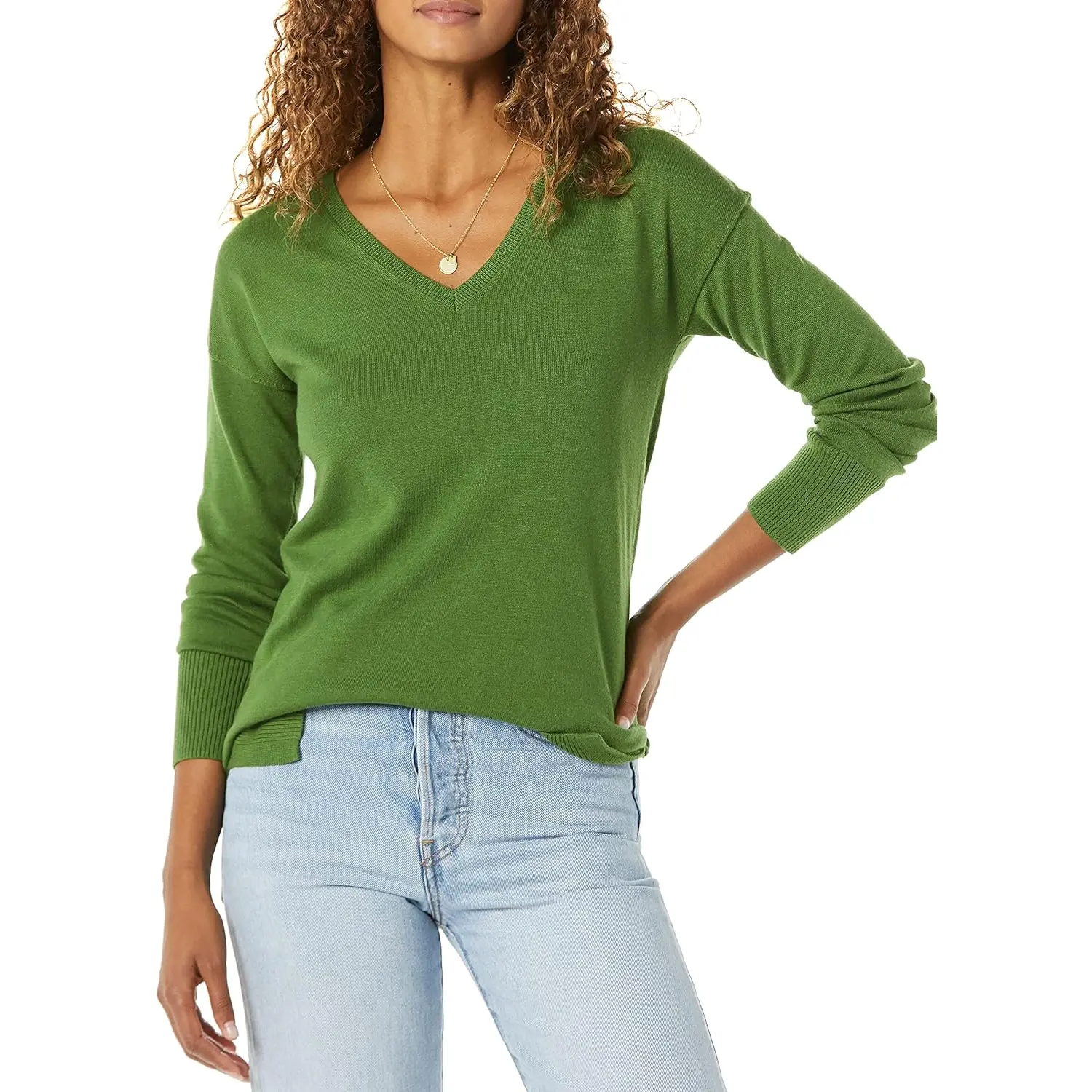Women'S Lightweight Long-Sleeve V-Neck Tunic Sweater (Available in plus Size) Amazon Essentials