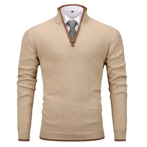 Zaitun Autumn Winter Men's Quarter Zip Sweater Slim Fit Lightweight High Neck Pullover Casual Boston Wool Classic Polyester Long Sleeve Mens Shirt Elegant Knitted Collar Sweater Navy Blue