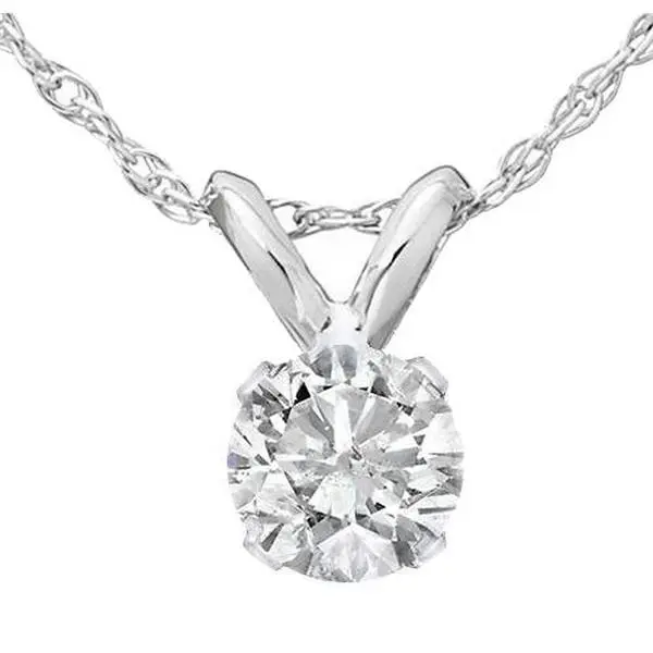 1/3ct Round Solitaire Pendant 14k White Gold Diamond Necklace