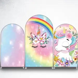 15-day 2D Flat Delivery Rainbow Unicorn Floral Arch Backdrop Cover for Girls Magical Birthday Party