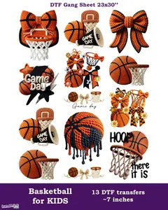 Basketball DTF Gang Sheet for Kids. Full-Color Printing, Same/Next Day Shipping Faux Yarn Gansheet