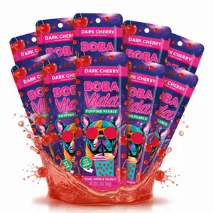 BobaVida Dark Cherry Flavor Popping Boba (10 Pouches) - Non-GMO, Vegan, Made in USA, Fruit Juice Filled Bursting Boba for Cold Drinks, Beverages, Bubble Tea & Desserts
