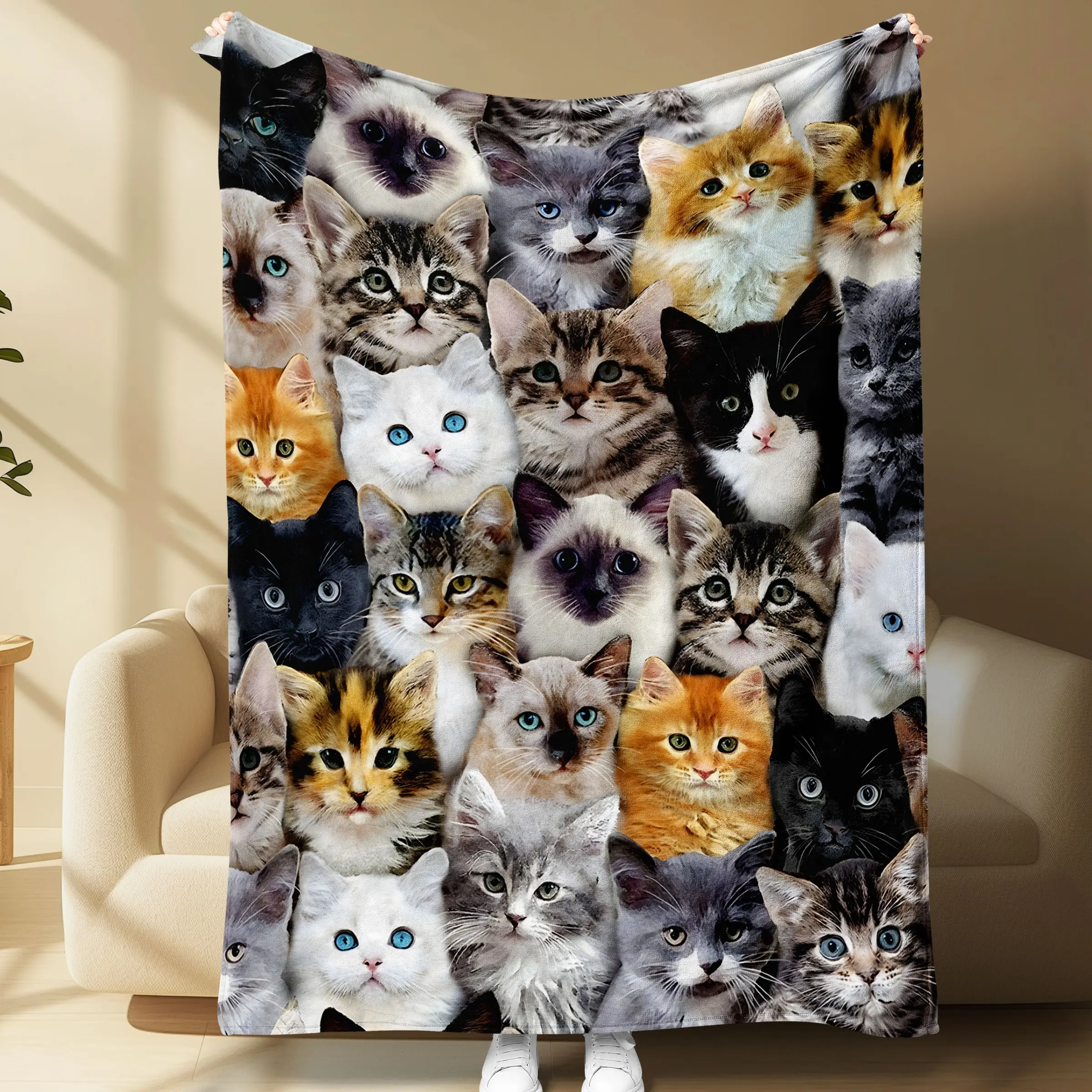 Cute Cat Pattern Blanket, Soft Comfortable Throw Blanket, Air-conditioned Room Blanket, Warm Nap Blanket for Home & Office, Multifunctional Blanket Perfect Gift Versatile Use