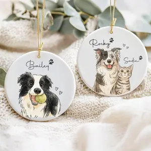 Personalized Watercolor Pet Photo Ornament: Custom Memorial Keepsake; 3 inches Ceramic Ornament