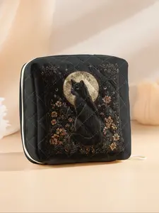 Portable Cat Pattern Sanitary Pad Storage Bag, Lightweight Women's Organizer, Travel Cosmetic Box, Casual Style, All Seasons