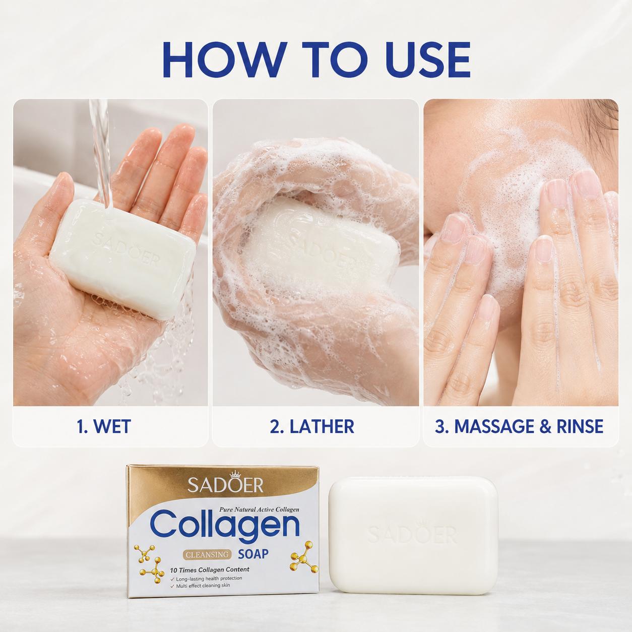 Collagen Cleansing Soap Bar, Daily Gentle Cleanser for Face and Body
