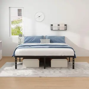 Metal Bed Frame,Queen Size Bed Frame with Storage Space,12,14,16,18 Inch,Heavy Duty Sturdy Mattress Foundation,Easy Assembly,No Box Spring Needed, Black,Queen