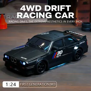 2.4g Long Range Remote Control Classic Retro Car Model 1:24, Four-Wheel Drive High-Speed Drift RC Stunt Car, Realistic LED Lights, Wide Body Design