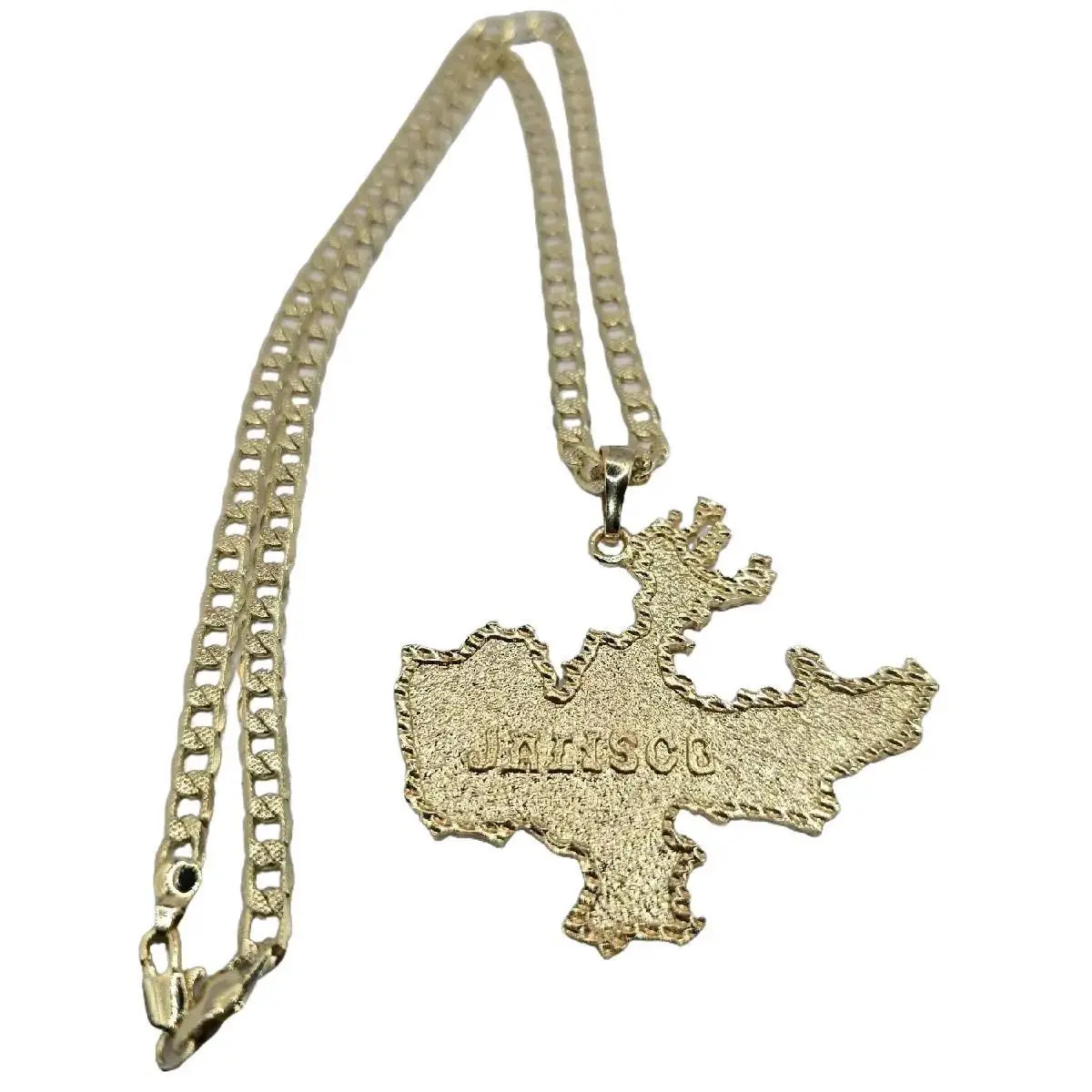 Cuban Style Jalisco Mexico Cultural Significance Necklace, Luxurious 24 In Gold-Plated Statement Piece Fashion Costume Jewelry Accessory, Casual Trendy Jewelry, Gift Necklace, Chain & Pendant, Unisex, Map Shape