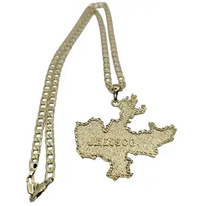 Mapa de Jalisco, México con cadena de 24 pulgadas oro laminado. Jalisco, Mexico gold-plated with necklace 24 inches gold-plated.