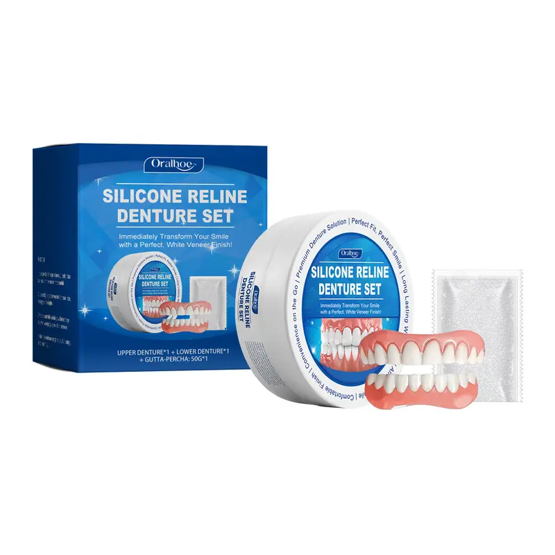 Realistic Upper & Lower Dentures - Flexible Gum, Natural-Looking Tooth Replacement, Comfortable Chewing, Easy-to-Clean Dental Prosthesis for Toothless Adults, Denture Care Accessory (Ideal Birthday Gift)