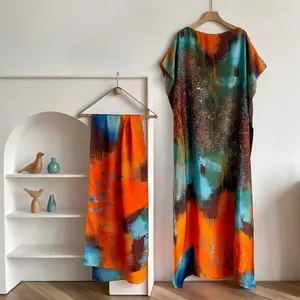 MooMoo Women's Colorblock Print Long Scarf and Poncho Set, Casual Soft Comfortable Shawl, Beach Swimsuit Cover for Beach Vacation, Fashion Accessory for Women