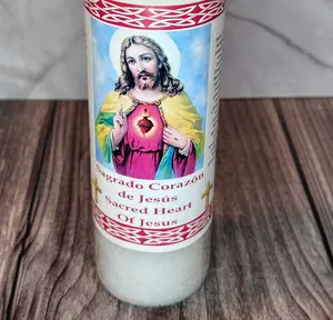Plain white sacred heart of Jesus candle Decor Decorative