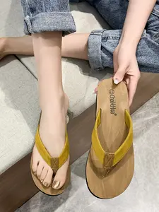 Women's Summer New Round Toe Flat Sandals, Slip-On Open-Toe Casual Beach Shoes, Lightweight Comfortable Outdoor Slippers