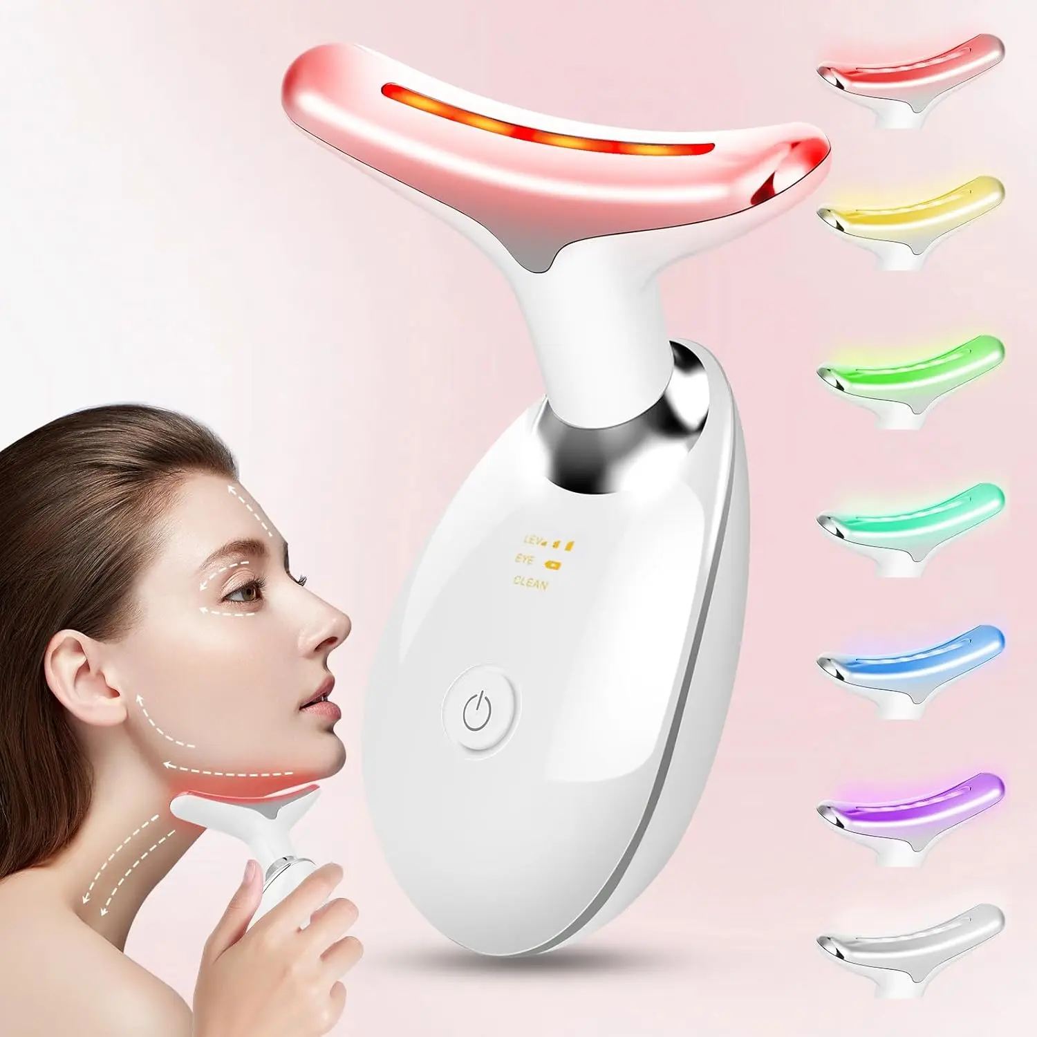 7 Color Light Face & Neck Lifting Massager, Heated Skin Tightening Sculpting Tool with Eye & Clean Modes, Portable Facial Anti-Aging Massage Device for Jawline Firming Dark Spot Brightening Home Skincare
